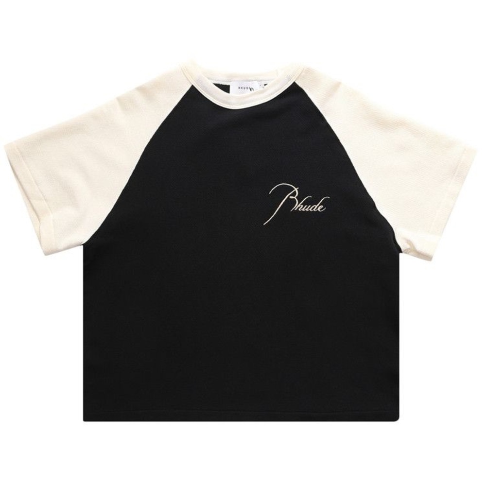 Rhude Black & Off-White Piqué Raglan T-Shirt